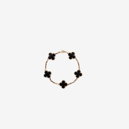 Van Cleef & Arpels Vintage Alhambra 5 Motif Bracelet in Yellow Gold & Onyx