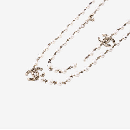 Chanel Long Faux Pearl Necklace with Gold-Tone Hardware