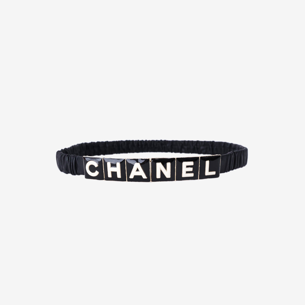 Chanel Ruched Leather Belt in Black/White Lambskin with Light Gold Hardware (Size 85)
