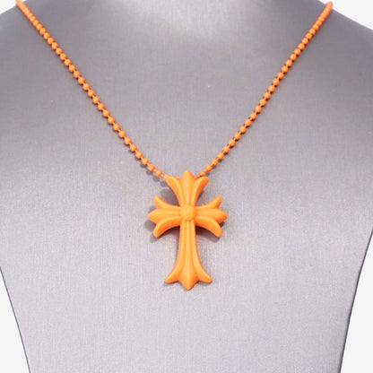 Chrome Hearts Cross Pendant Necklace in Orange Silicone detail view