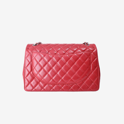 Chanel Classic Maxi Flap Bag in Red Caviar Leather with Silver Hardware
