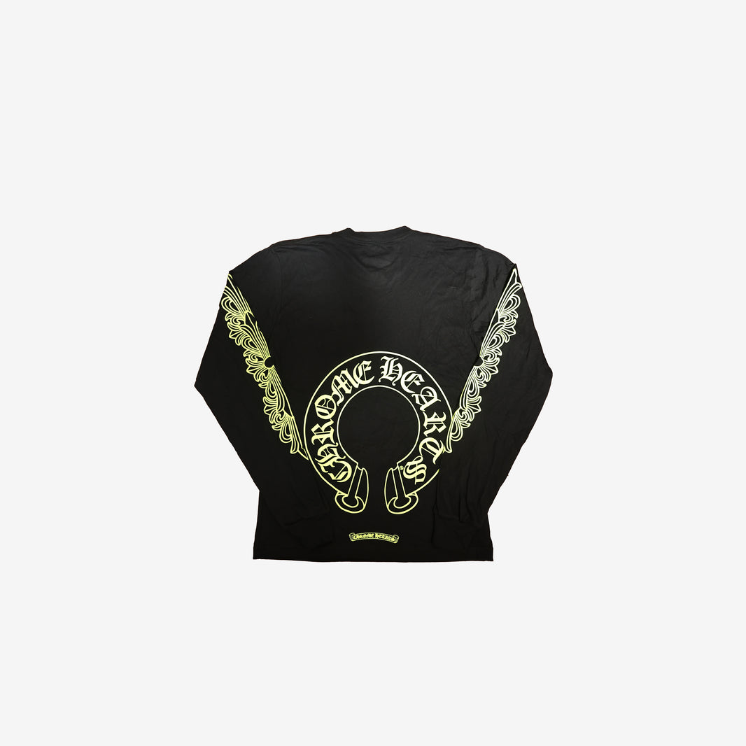 Chrome Hearts Neon Lime Green Long Sleeve Pocket T-Shirt in Black Cotton (Size S)