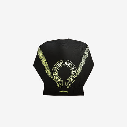 Chrome Hearts Neon Lime Green Long Sleeve Pocket T-Shirt in Black Cotton (Size S)