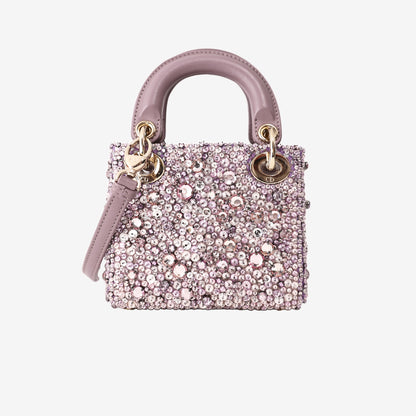 Dior Lady Dior Micro in Purple Satin with Embroidery Faux Detailing