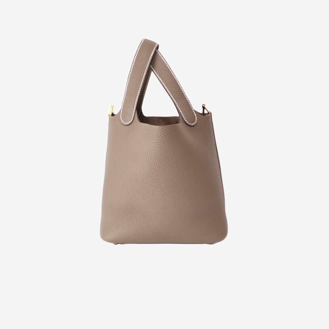 Hermès Picotin 18 in Étoupe Clemence Leather with Gold Hardware side view