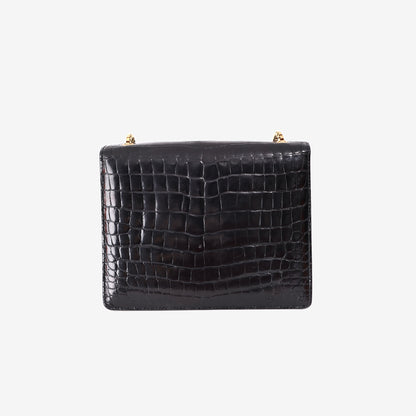 Salvatore Ferragamo Thalia Bag in Black Crocodile-Embossed Leather with Gold Hardware