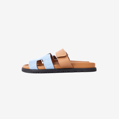 Hermès Chypre Sandals in Bleu Clair Denim and Naturel Veau Leather (Size 38)