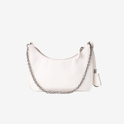 Prada Re-Edition 2000 Shoulder Bag in White Nylon with Silver Hardware