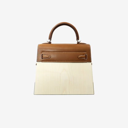 *RARE* Hermès Limited Edition Kellywood Perspective Cavalière Kelly 22 in Multicolour Mixed Leathers with Palladium-Plated Hardware