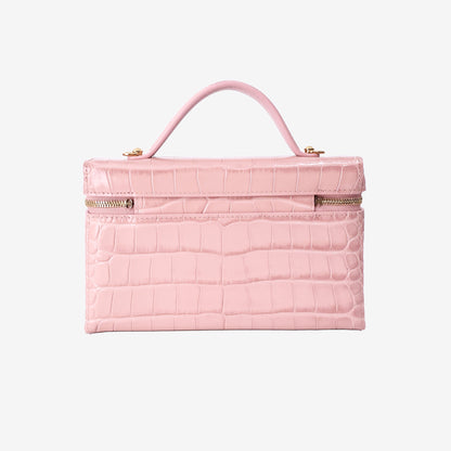 Chanel Crocodile-Embossed Slim Vanity Case in Pink Calfskin Leather with Gold Hardware