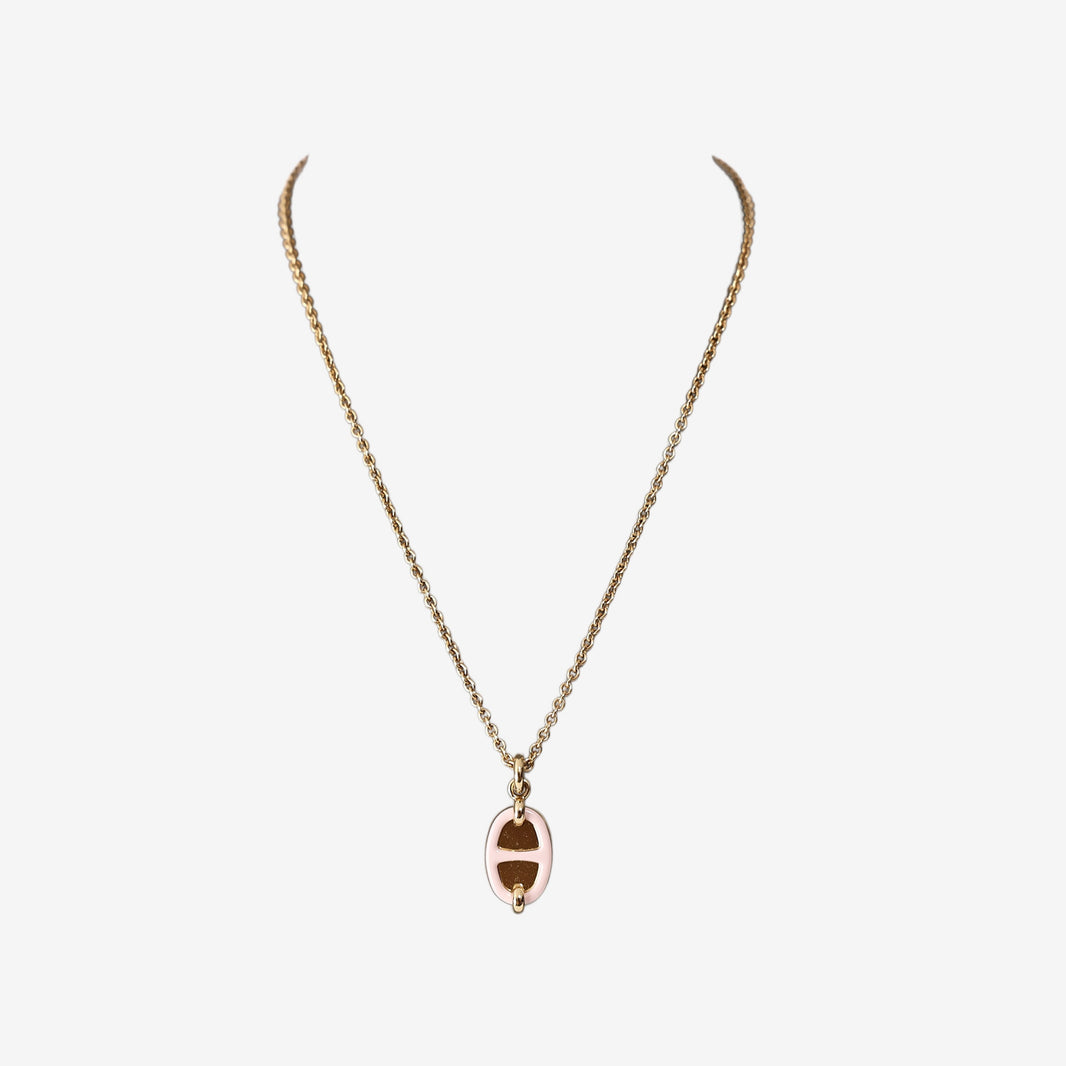 Hermès Mini Maillon Necklace in Rose Beauté Pink with Gold-Plated Hardware