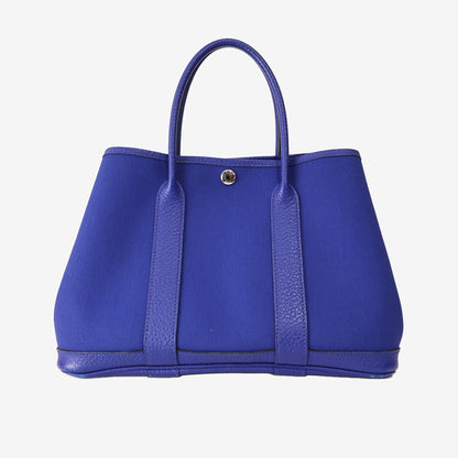 Hermès Garden Party 30 in Bleu Negonda Leather/Canvas with Palladium-Plated Hardware