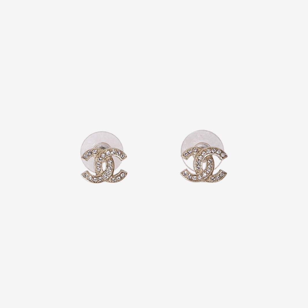Chanel CC Earrings in Gold-Tone Metal with Crystals