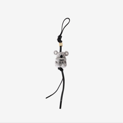 Loewe Koala Charm in Light Grey Felt and Black Calfskin Leather
