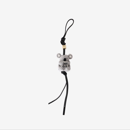 Loewe Koala Charm in Light Grey Felt and Black Calfskin Leather