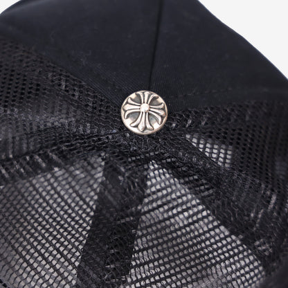 Chrome Hearts Trucker Hat in Black Polyester with Lambskin Leather Triple Cross Patch