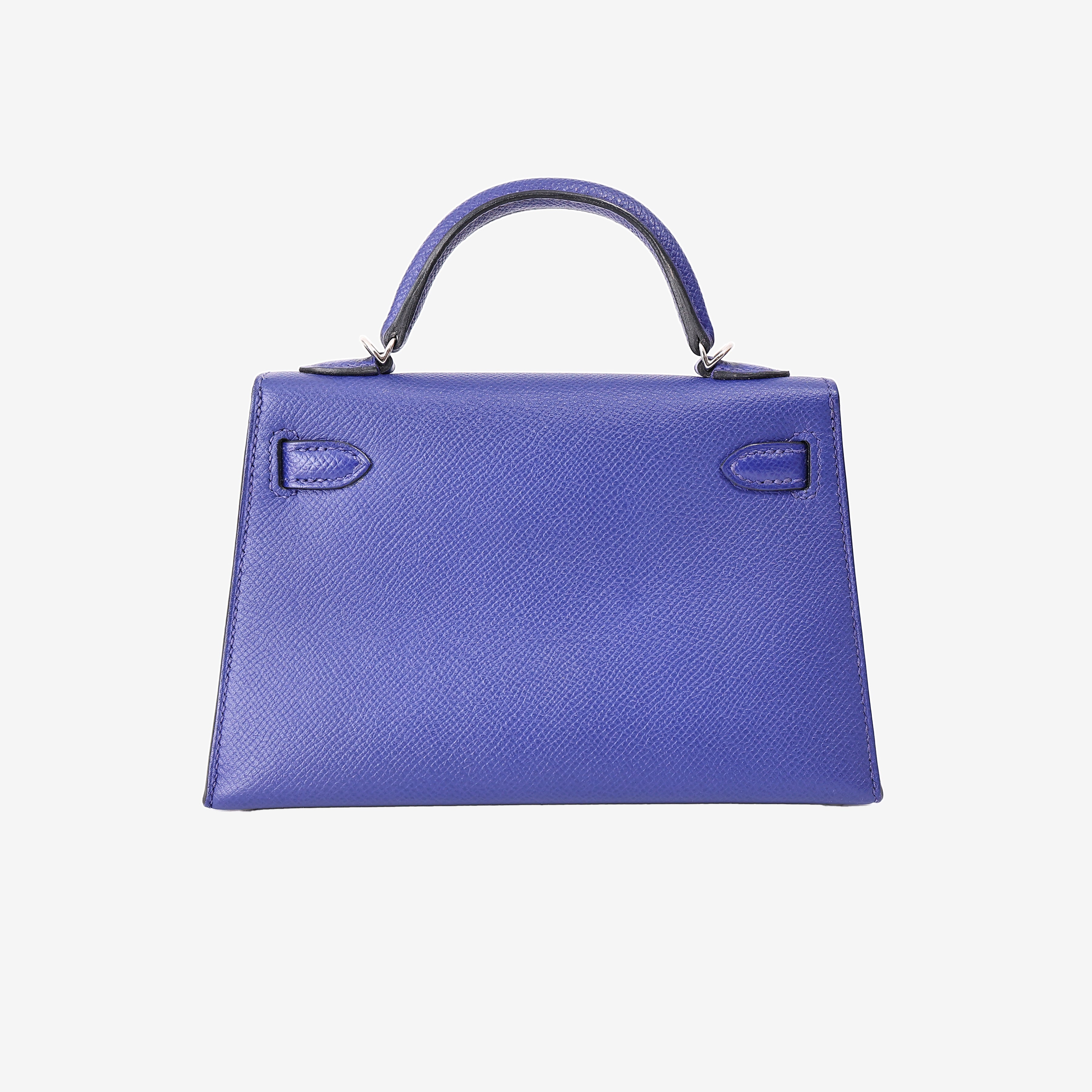 Hermès Mini Kelly 20 in Bleu Électrique Epsom Leather with Palladium Hardware back view