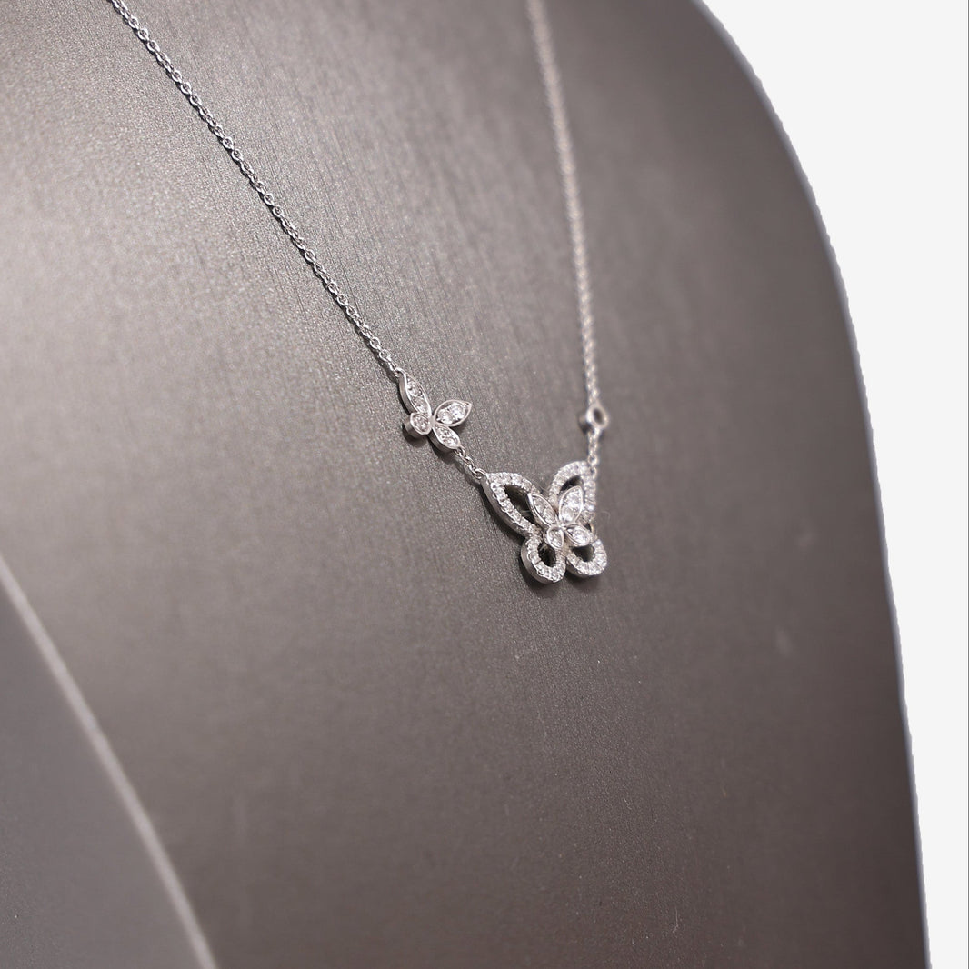 Graff Double Butterfly Silhouette Diamond Pendant in White Gold with Diamonds side view