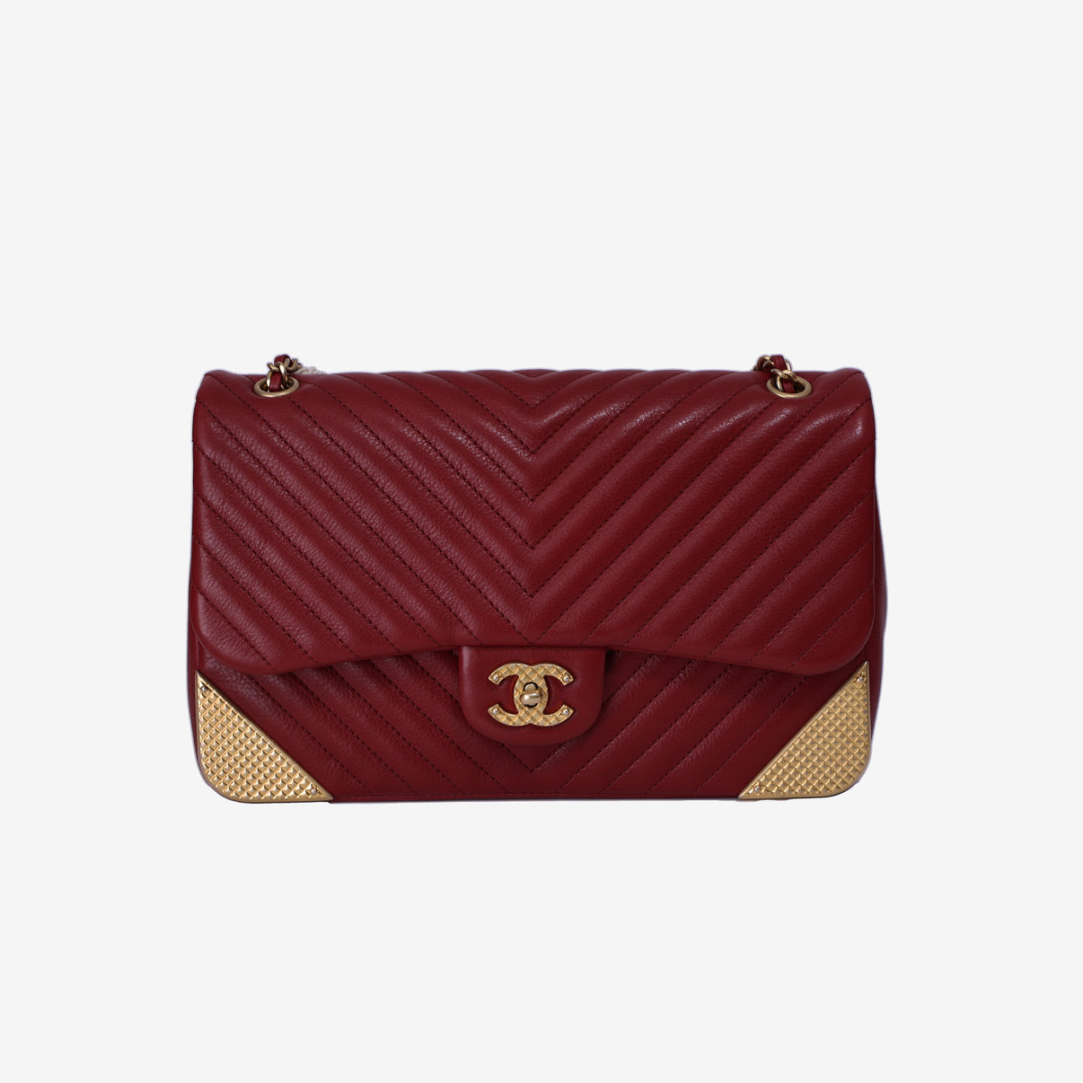 Chanel Rock the Corner Flap Bag in Red Quilted Calfskin Leather with Gold Hardware front view