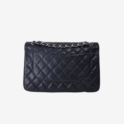 Chanel Classic Large Flap Bag in Black Caviar Leather with Silver Hardware