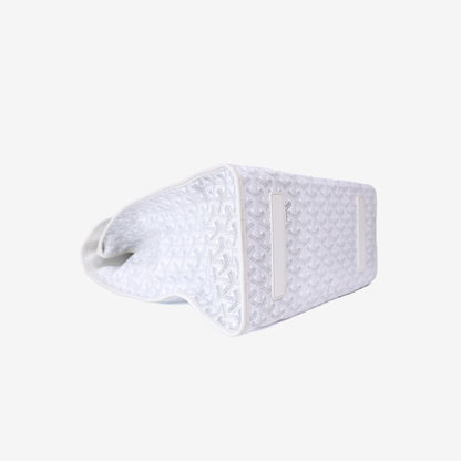 Goyard Saint Léger Backpack in White Goyardine Canvas with Chevroches Calfskin Trim with Silver Hardware bottom side view