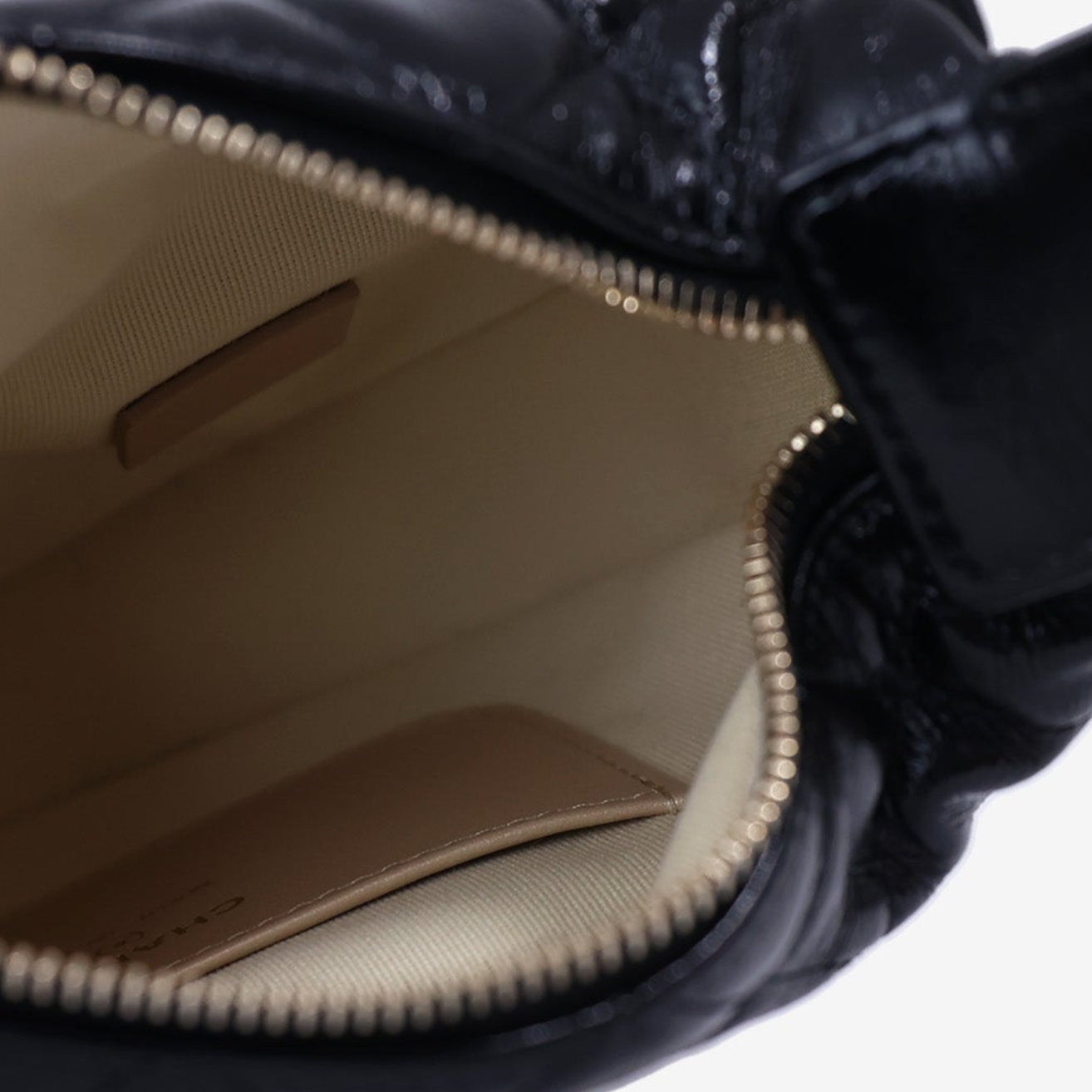 Chanel Mini Bow Hobo Pouch in Black Calfskin Leather with Gold Hardware interior view