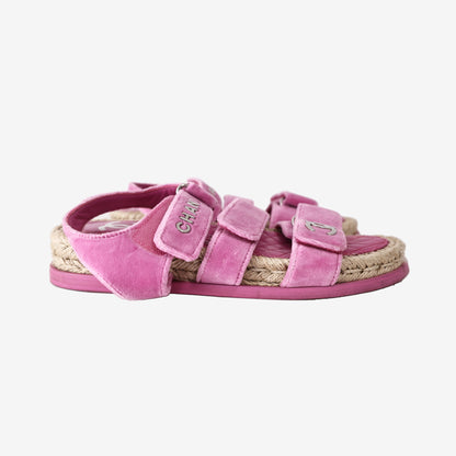 Chanel Pink Velvet Dad Sandals with Jute/Raffia Midsole (EU 36)