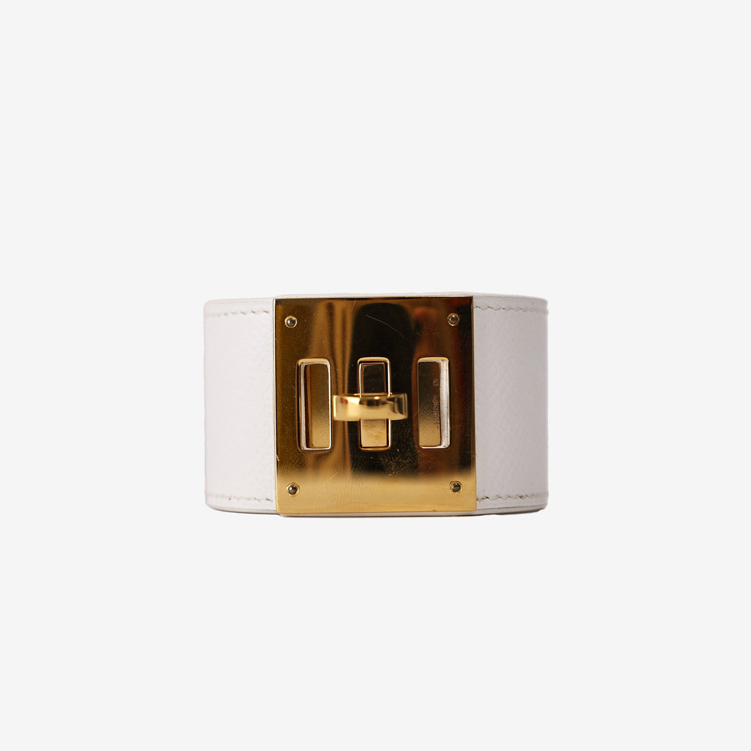 Hermès Kelly Dog Bracelet in White Epsom Leather with Gold-Plated Hardware
