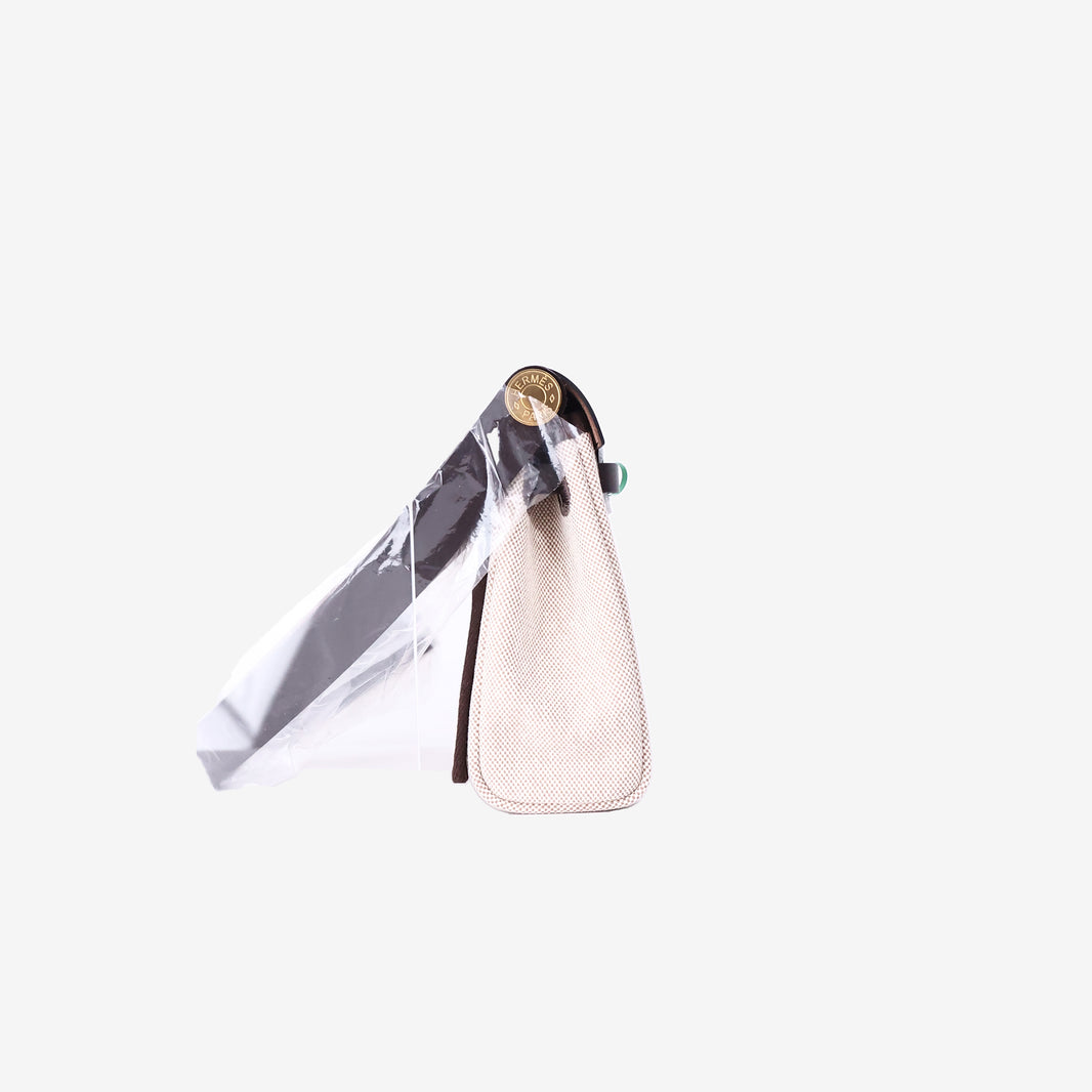 Hermès Mini Herbag Zip 20 in Ebene Vache Hunter Leather and Ecru Toile Canvas with Gold-Plated Hardware