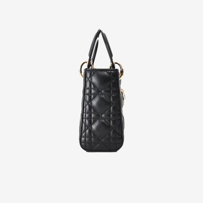 Dior Mini Lady Dior Bag in Black Lambskin Leather with Gold Hardware