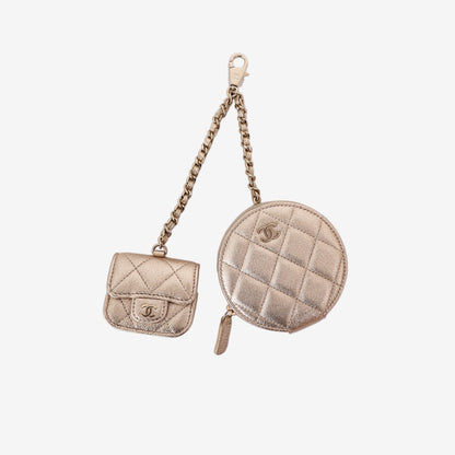Chanel AirPods Case and Coin Purse Set in Gold Lambskin with Gold Hardware