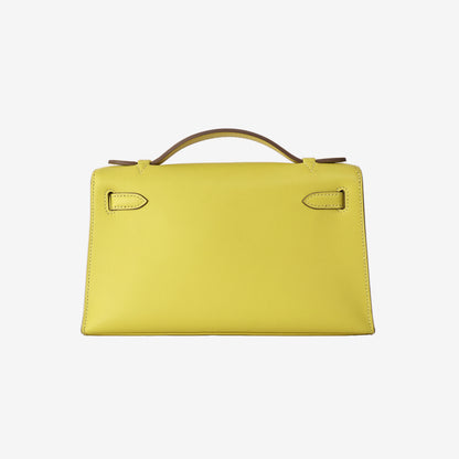 Hermès Kelly Pochette in Lime Swift Leather with Gold-Plated Hardware