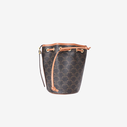 Celine Small Bucket Bag in Triomphe Canvas and Calfskin Leather with Gold Hardware back view