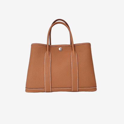 Hermès Garden Party 30 in Gold Negonda Leather with Palladium Hardware back view