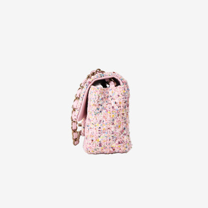 Chanel Mini Classic Rectangular Flap Bag in Pink Multicolour Tweed with Gold Hardware