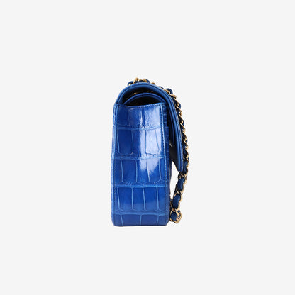 Chanel Classic Double Flap Bag in Royal Blue Alligator Leather with Gold Hardware