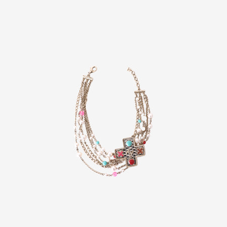 Chanel Faux Pearl Cross Gripoix Multistrand CC Choker in Gold-Tone Metal