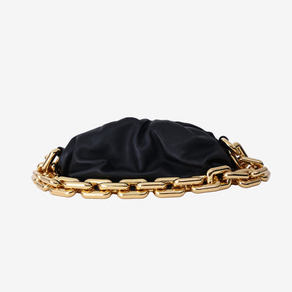 Bottega Veneta Chain Pouch in Black Nappa Leather with Gold Hardware