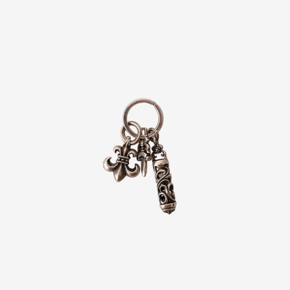 Chrome Hearts BS Fleur-de-Lis Keychain in 925 Sterling Silver with Dagger and Scroll Details
