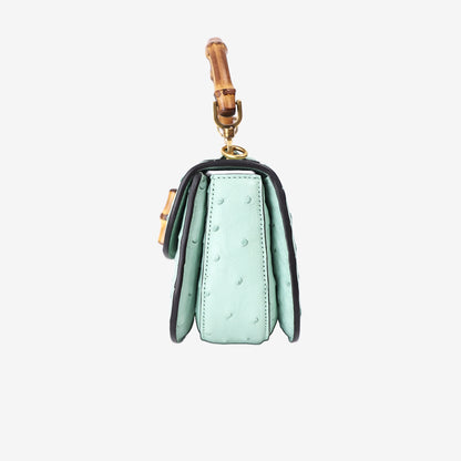 Gucci Bamboo 1947 Mini Bag in Green Ostrich Leather with Gold Hardware