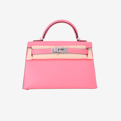 Hermès Mini Kelly 20 in Rose Azalée Epsom Leather with Palladium Hardware front view