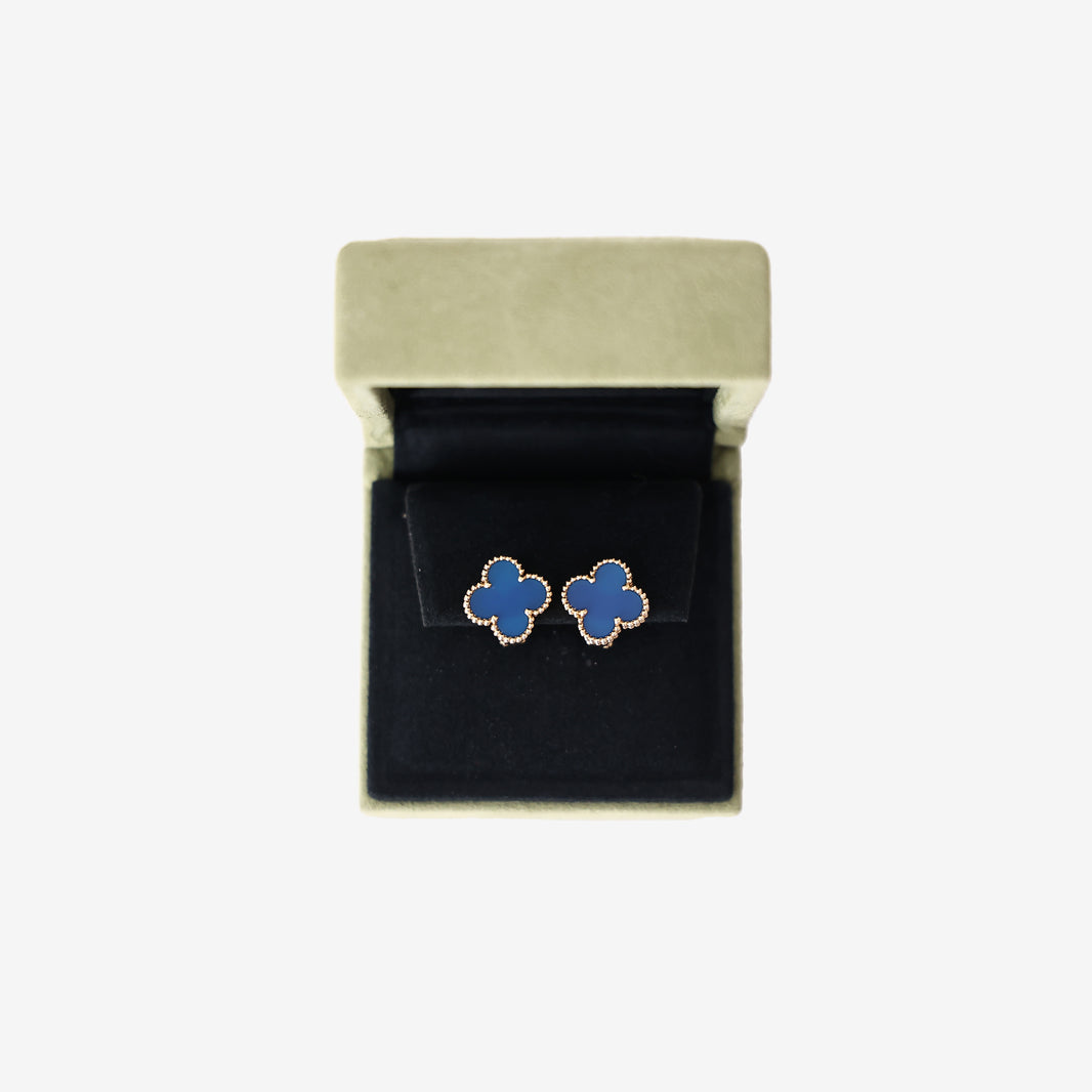 Van Cleef & Arpels Vintage Alhambra Earrings in Blue Agate and 18k Yellow Gold