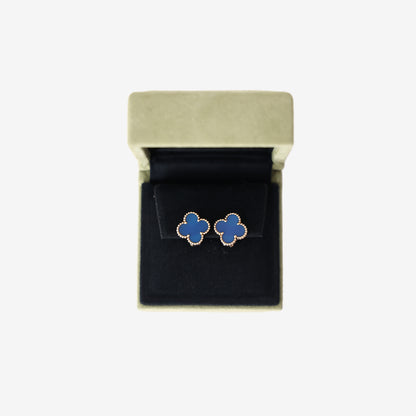 Van Cleef & Arpels Vintage Alhambra Earrings in Blue Agate and 18k Yellow Gold