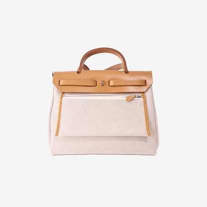 Hermès Herbag Zip PM 31 "Brides de Gala" in Natural Sable/Ecru Berline Hunter Leather/Toile H Canvas with Palladium Hardware