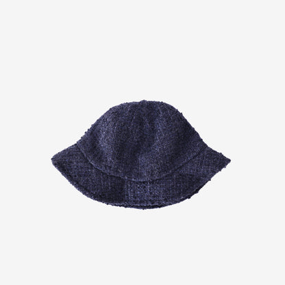 Chanel Bucket Hat in Navy Blue Wool Tweed with CC Logo (Size L)