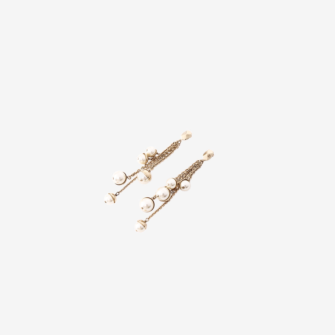 Dior Chain Drop Earrings in Gold-Tone Metal with Faux Pearl
