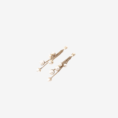 Dior Chain Drop Earrings in Gold-Tone Metal with Faux Pearl
