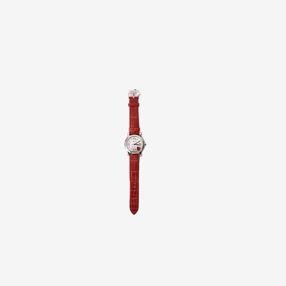 Chopard Happy Sport 36mm Watch in Stainless Steel with Red Alligator Leather Strap and Floating Diamonds