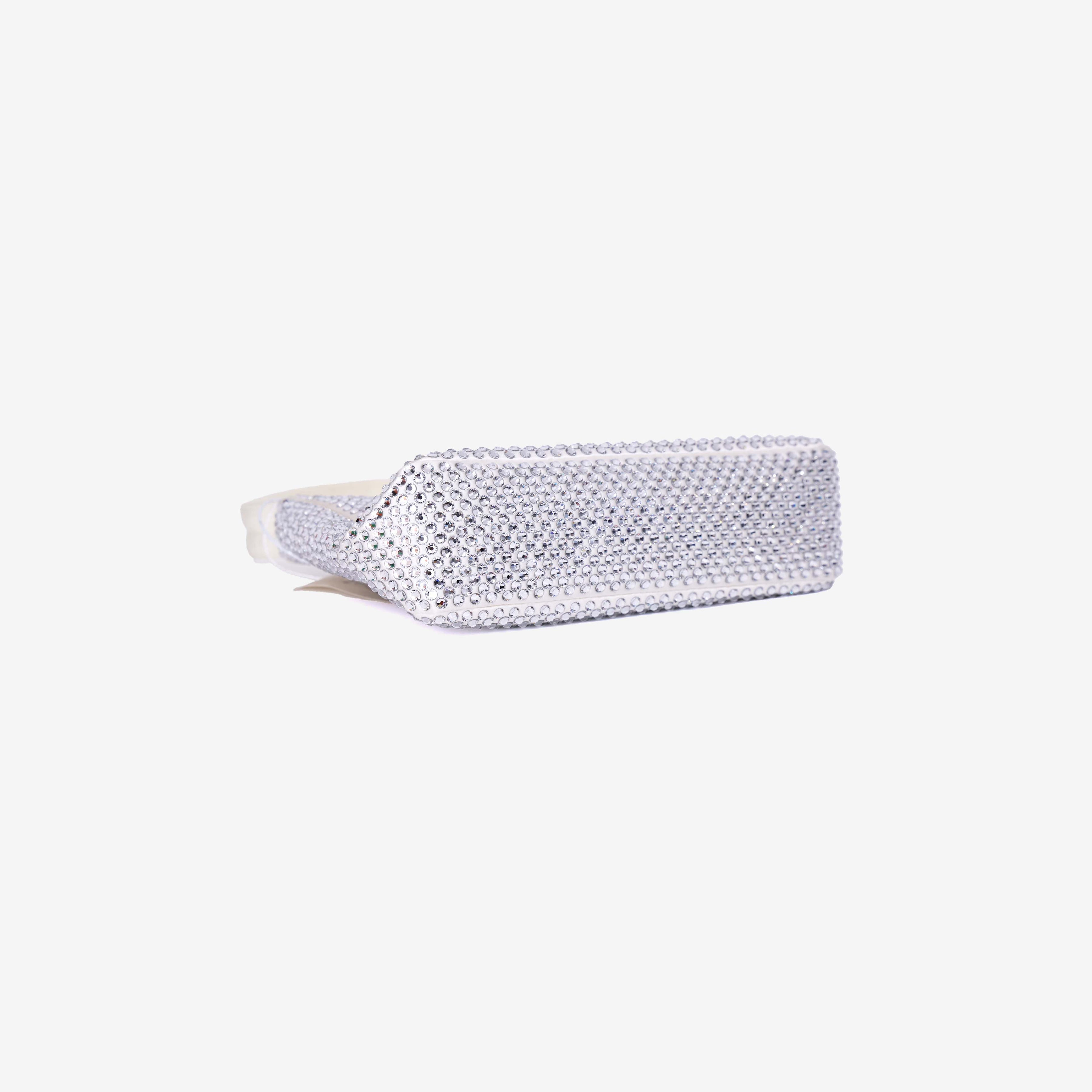 Prada Crystal Shoulder Bag in White Crystal Embellished Canvas bottom side view