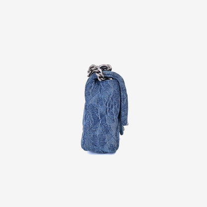 Chanel Heart Crush Mini Flap Bag in Blue Denim Leather with Silver Hardware side view